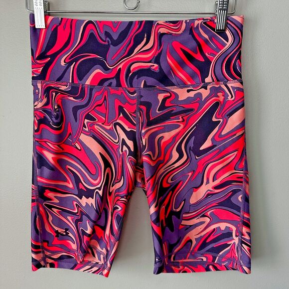 Under Armour Bike Shorts Womens Medium Hot Pink Swirl 8 in Inseam - Picture 1 of 6